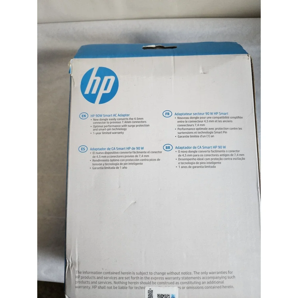 HP 90W Smart AC Adapter Laptop Charger with 4.5mm to 7.4mm Dongle H6Y90AA